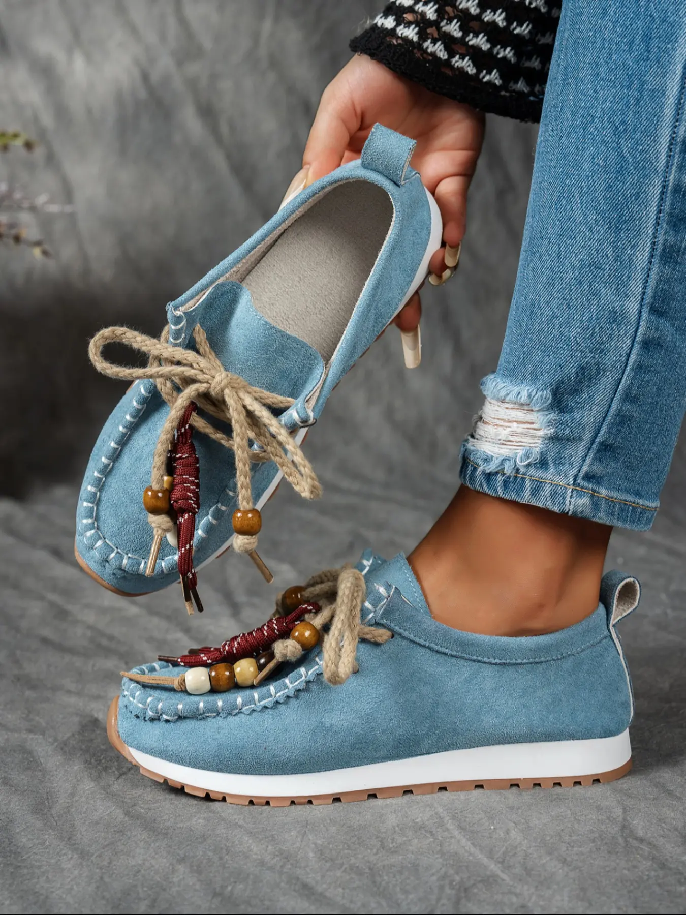 Women's Moccasin Loafers, Vintage Casual Thick Sole Height Increasing Shoes, Comfortable Durable Design, Perfect for Daily Wear & Office Use