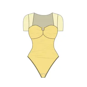 FeelinGirl Women Short Sleeve Bodysuit Tummy Control Shapewear Mesh Ruched One Piece Leotard Shirts Going Out Tops