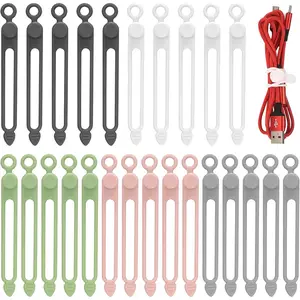 25 Pcs Silicone Cable Ties, Reusable Cable Straps Wire Organizer, Cable Management Cord Organizer for Fastening Earphone Phone Charger Home Office Desk Kitchen Appliances Cable Cords Wires
