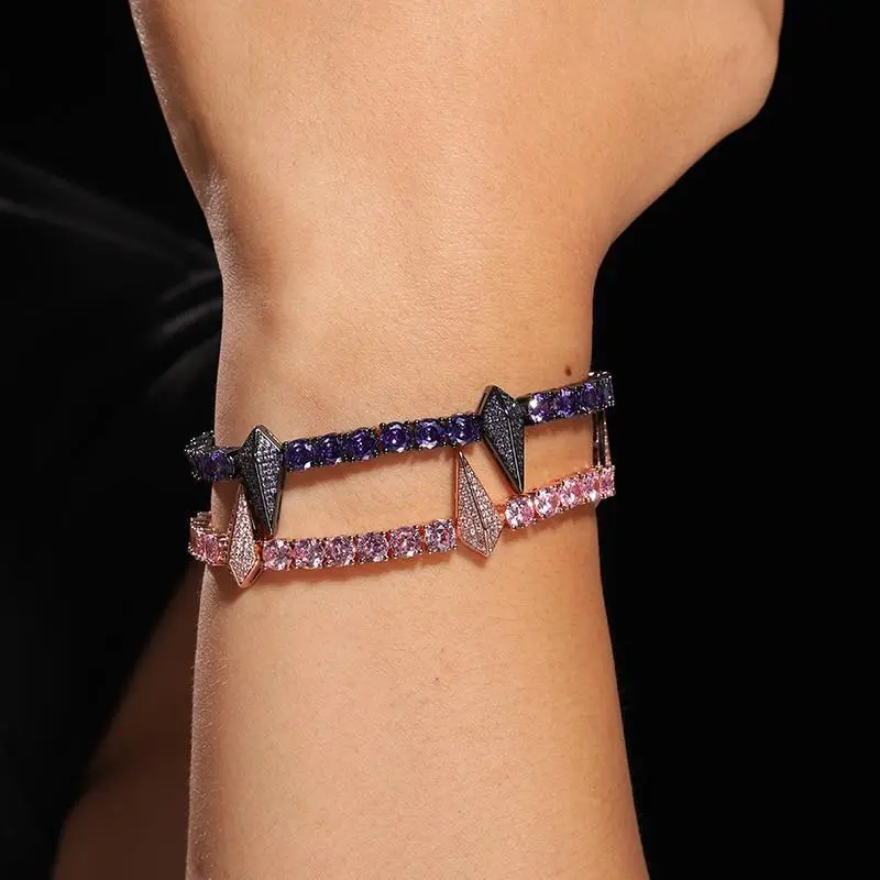 Men's Adjustable Bangle Bracelet with Panther Head, Rhinestone-Decorated Tennis Chain - Hip-Hop Light Luxury Punk Style Costume Jewelry