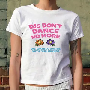 DJs Don't Dance No More Retro Baby Tee Y2K, Funny Disco Dance Baby Tee, Indie Aesthetic Vintage Y2K Music Shirt