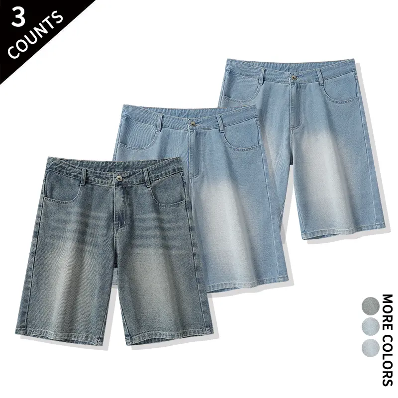 Set of 3 vintage distressed denim mid-length shorts — high-street edgy style that flatters curves; perfect for camping, shopping, and going out—guaranteed head-turning looks. Set of 3 vintage distressed denim mid-length shorts — high-street edgy style that flatters curves; perfect for camping, shopping, and going out—guaranteed head-turning looks.