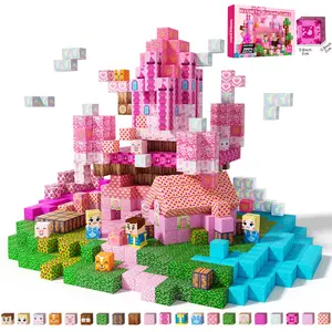 Magnetic Blocks, Stacking Building Blocks 100/200 PCS - Magnetic Building Blocks for Kids Ages 3-8, Pink Princess Castle Magnetic Tiles Set, STEM Montessori Sensory Toys, Magnetic Cubes for Spatial Thinking, Creative Educational Gift for Boys & Girls