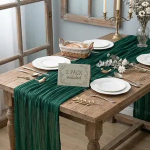 Q&J Fabric Co. 2 Pack 10FT Cheesecloth Table Runner 20" Wide Boho Sheer Gauze Long Table Runner Forest Green for Mother's Day Wedding Bridal Baby Shower Party Home Decor