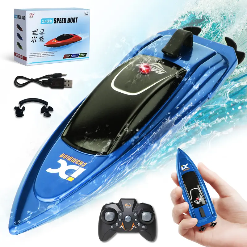 【FREESHIP-NEW】HOSIM Mini Size 2.4GHz Remote Control Boat Toy for 8-12 Years Kids, 360-Degree Rotating, ABS Plastic, 15-Min Rechargeable Lithium Battery, Easy to Carry, Waterproof Cover, 10m Wireless Distance, Birthday Present, After-School Fun