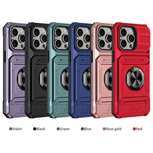 All-in-One Wallet Case: Magnetic Ring Kickstand + Card Holder (Holds 2 Cards) - Heavy Duty Shockproof Cover for iPhone 13 14 15 16 17 Series