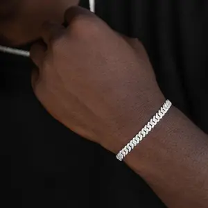 Micro Diamond Prong Cuban Bracelet | 14k White Gold Plated - 6mm Width, 6" Length, CZ Stones, Adjustable Sizes 6" to 9", Guaranteed for Life
