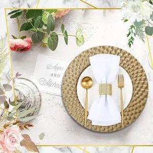 JIT 48 pcs  Golden Charger Plates,Round plastic Reef Plate Chargers for Dinner Plates,Christmas Wedding,Party Elegant Decoration Place mats 13inch/33cm
