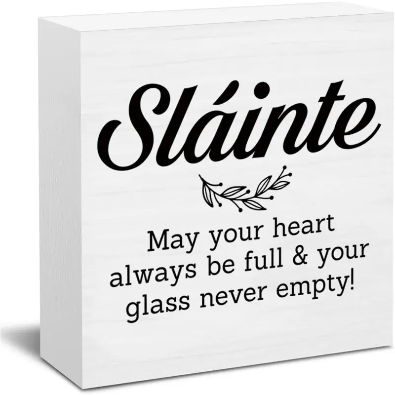 Irish Blessing Decor, Slainte Sign, May Your Heart Always Be Full Wooden Block Sign, Irish Decor, Home Kitchen Decor for Desk Table Shelf, 5 X 5 Inches