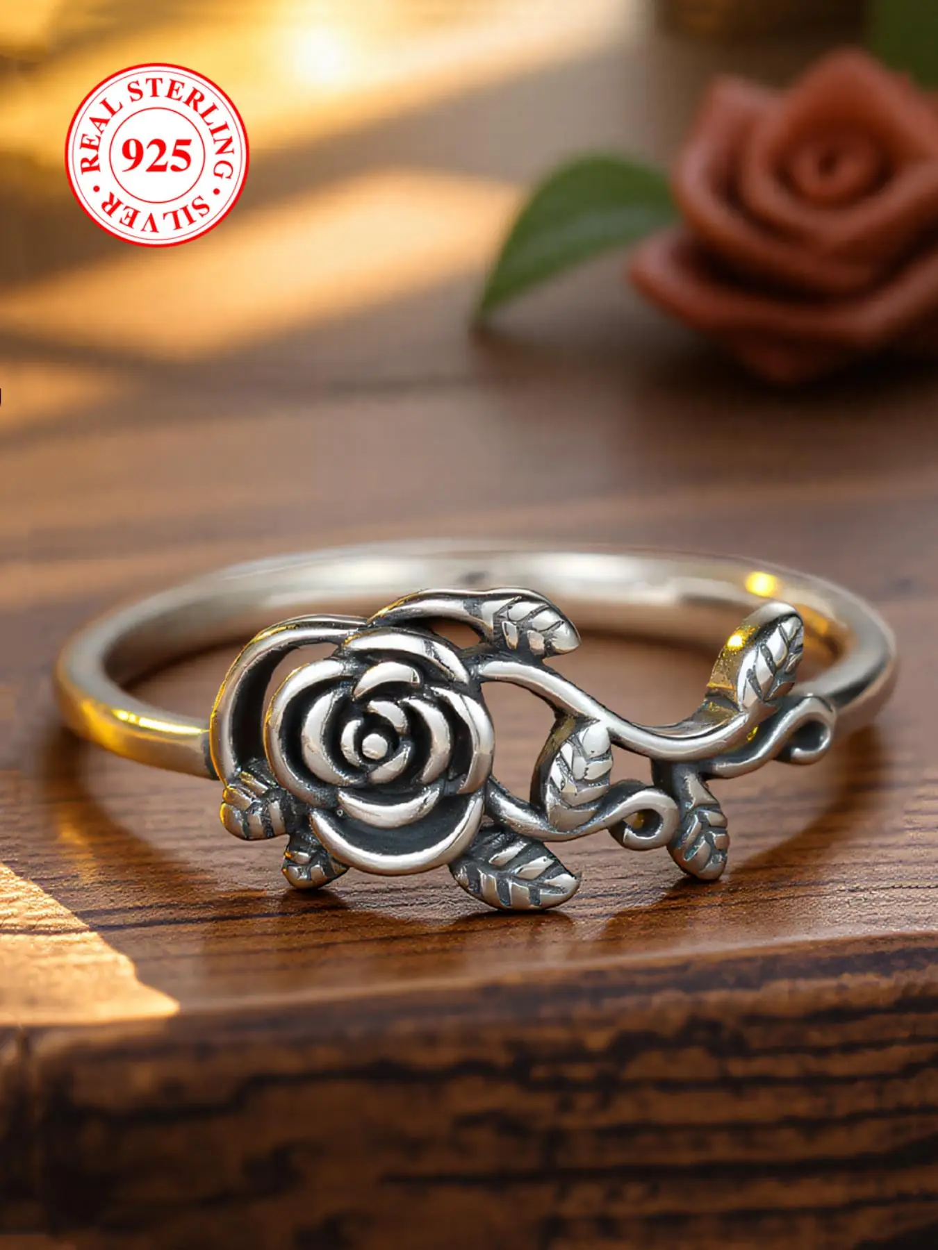 S925 Sterling Silver Rose Flower Design Ring, Elegant Women's Ring, Dating Ring, Bridal Engagement Gift with Gift Box, Valentine's Day, Gift
