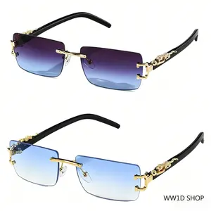 Unisex Fashionable Glasses - 2-Pack Frameless Rectangular Sunglasses with UV 400 Protection, Trendy Casual Style, Ideal for Daily Use, Summer Vibes