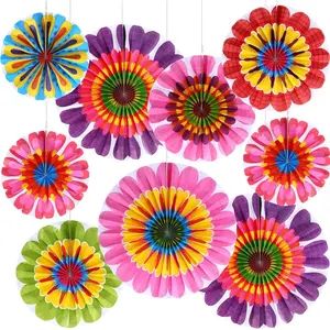 Flower Hanging Decorations Spring Paper Fans Colorful Bloom Paper Fan for Classroom Ceiling Wall Decor Wedding Birthday Party Supplies 9 Pcs Spring Flower
