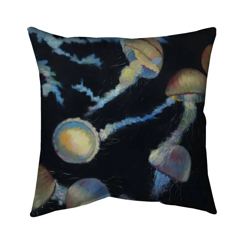 Begin Home Decor 5541-1616-AN433 16 x 16 in. Colorful Jellyfishes Pillow - Marine Bedroom Decor - Home Decor