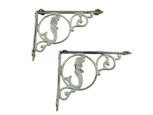 2 Cast Iron MERMAID Brackets Garden Braces Shelf Bracket Corbel Beach Nautical