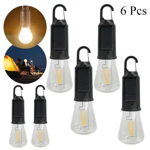 6-Pack Solar LED Camping Lights – Type-C Rechargeable, IPX4 Waterproof, 3 Lighting Modes (High/Low/Strobe), 18650 Lithium Battery, Solar-Powered, Sleek Design– Portable