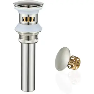 Bathroom Sink Drain with Strainer Basket Hair Catcher Anti-Explosion Anti Clog Pop Up Drain Stopper  Vessel Sink with Overflow, Brushed Nickel
