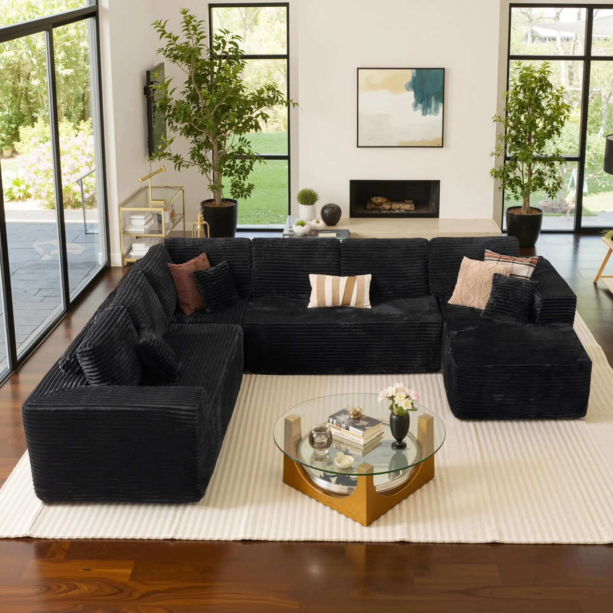 Sectional Cloud Couch for Living Room, Modular Floor Sofa with Plush Corduroy, No Assembly Required, Big Comfy Couches Set with Fluffy Memory Foam, Stupendous U Shaped Sofas with Chaise