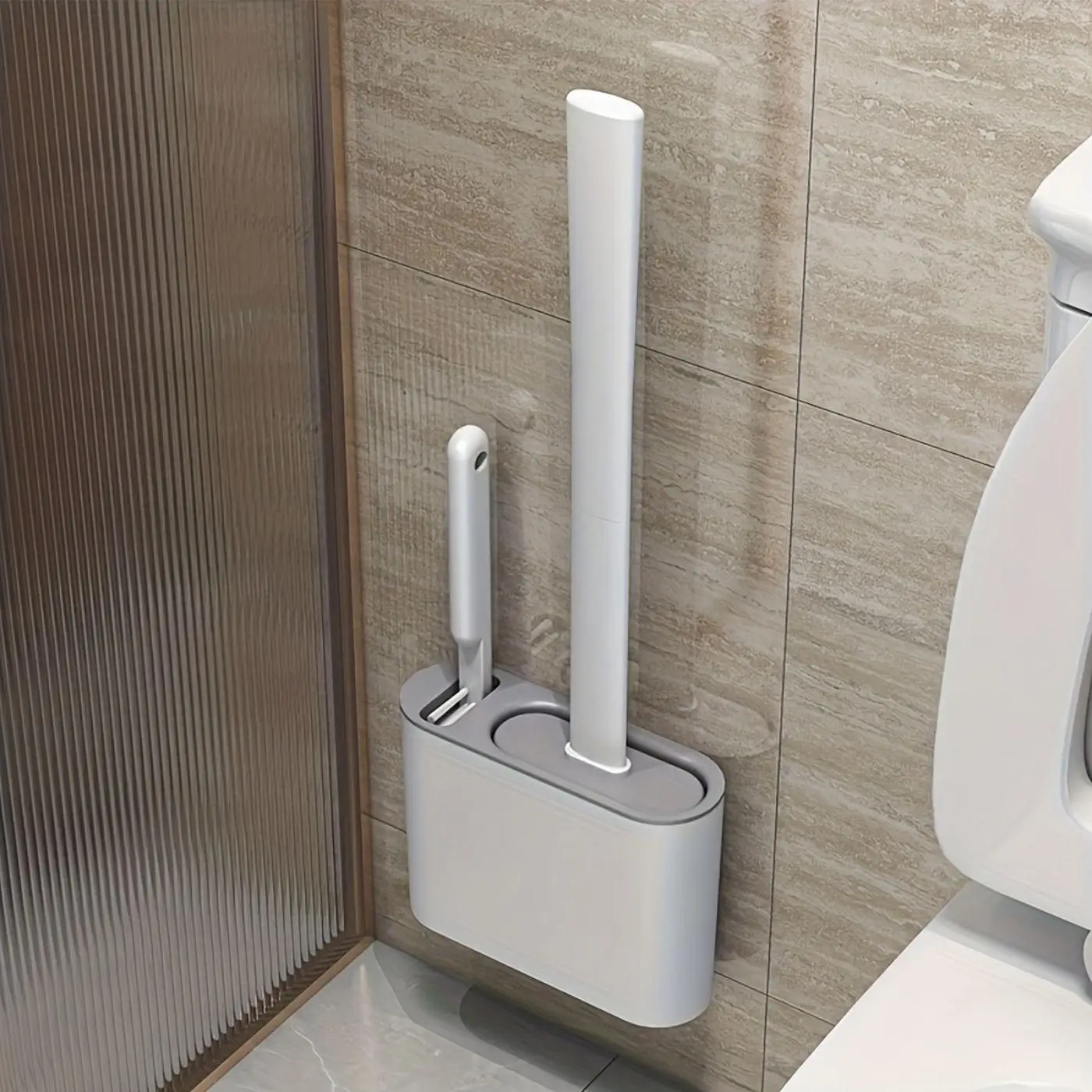 1 Set Wall-mounted Toilet Brush & Holder Set, Flexible Toilet Brush Head With Silicone Bristles & Handle, Cleaning Tools For Bathroom