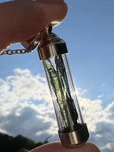 RARE Vivianite Pendant Gemmy Blue Green Blade Vial Tube Glass Locket Necklace Jewelry Brazilian Vivianite Inner Peace Mystic Awakening