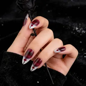 Mystical Blood Heart Nail Tips, Almond Shape False Nails, Perfect for Halloween, Date Night, Rock Style, 24 Pcs Set