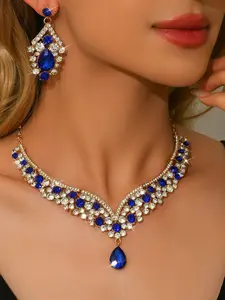 Luxury Fashion Bridal Elegant Jewelry Set, Sparkling Earrings and Necklace Combo, the Perfect Gift for Women