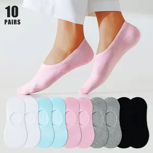 10 Pairs Women's Summer No Show Socks Low Cut Cotton Thin Spinning Breathable Odor Resistant Sweat Absorbing Silicone Heels Summer Comfortable Thin Socks Casual Sports Boat Socks