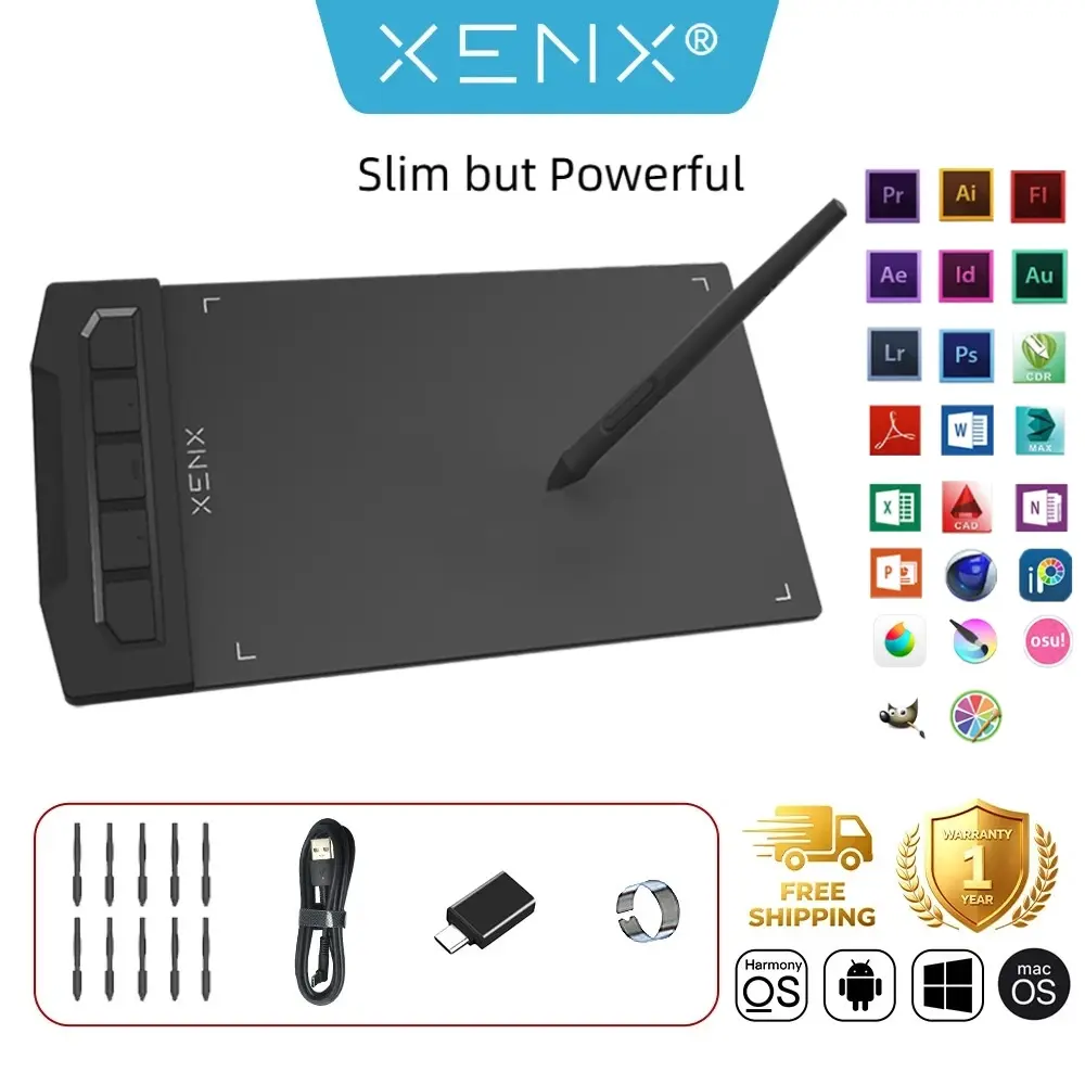 XENX X1-640 Wired Artistic Drawing Tablet, 6x4 in Digital Drawing Pad, 8192 Pressure Levels, 5 Custom Keys, Lightweight Portable Writing Tablet for Digital Art & Sketching, Compatible with Mac/PC/Android Devices