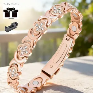 City Fashion Copper Bracelets for Women, Ultra Strength Magnetic Bracelet with 3800 Gauss Magnets & Sparkling Cubic Zirconia, Adjustable,charm bracelet Rhinestone Decorated Bangle-MothersDayGift-Casual Trendy Jewelry