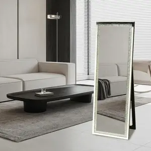 Full Length Mirror- 63" x 21.6" Crystal Crush Diamond Floor Mirror with Standing Silver Large Full Body Mirror for Bedroom Luxury Full Length Mirror Wall Mounted Decor