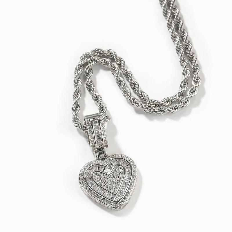 Hip Hop Heart Necklace Women or Men,Gold&Silver,Cubic Diamond Heart Pendant Necklace