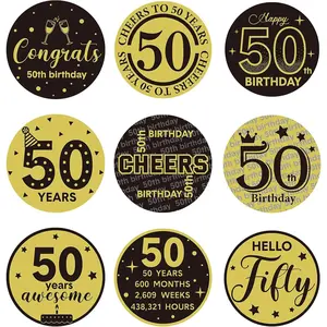 504 count Black and  Birthday Party Favor Stickers Cheers to Label Stickers Mini  Candy Wrappers for Birthday Party Decor(50th)