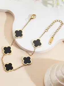 Adjustable 4-Leaf Clover Bracelet, 18K Gold Plated Stainless Steel, Double-Sided Inlay, Stackable Jewelry for Women,Light luxury, unique style.