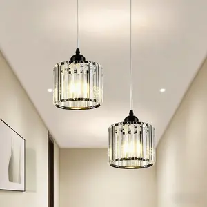 1P Crystal Pendant Light, Wired Model, Black/Gold (Bulb Not Included), Clear Suspension Cords, Universal E27 Socket, For Hallways, Bedrooms, Corridors, Living Rooms, Adjustable Cord Length, Decorative Lighting, Home Decoration Lamp, Adjustable Lights