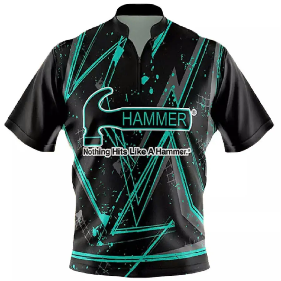Custom Name Bowling Hammer Black Blue Bowling Jersey Size S-5XL