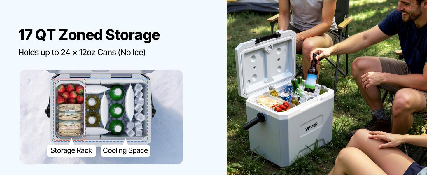 VEVOR 17QT Hard Cooler, Portable Travel Cooler with Leak-Resistant Coolbox, 48-Hour Cooling, Insulated Chest, Cooler Carry Handle, Ultra-Light Camping Gear and Equipment for Outdoor Trips, Camper Cooling Solutions, Hiking/Camping