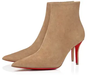 Christian Louboutin So Apostropha Booty 80 Beige Suede Short Ankle Heel Bootie