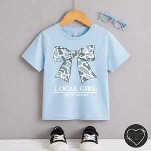 Youth Camo Bow Short Sleeve T-Shirt, Chambray Outdoor Hunting Graphic Tee, K..i.ds Country Style Shirt, Casual Southern Wear for Boys Girls, Soft Cotton Youth Apparel