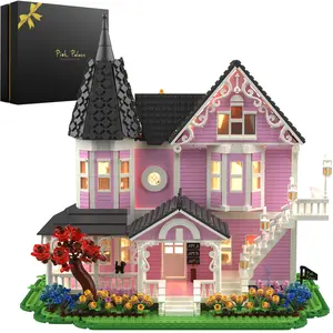 Pink Palace House Building Kit, 2194 PCS Movie‑Inspired Display Model, Gift Box Packaging