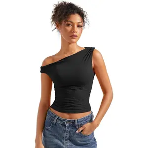 Women Off Shoulder Tops Sleeveless Shirts Y2K Going Out Crop Tank Top Womenswear Army Green Blouses Basic Minimalist Short