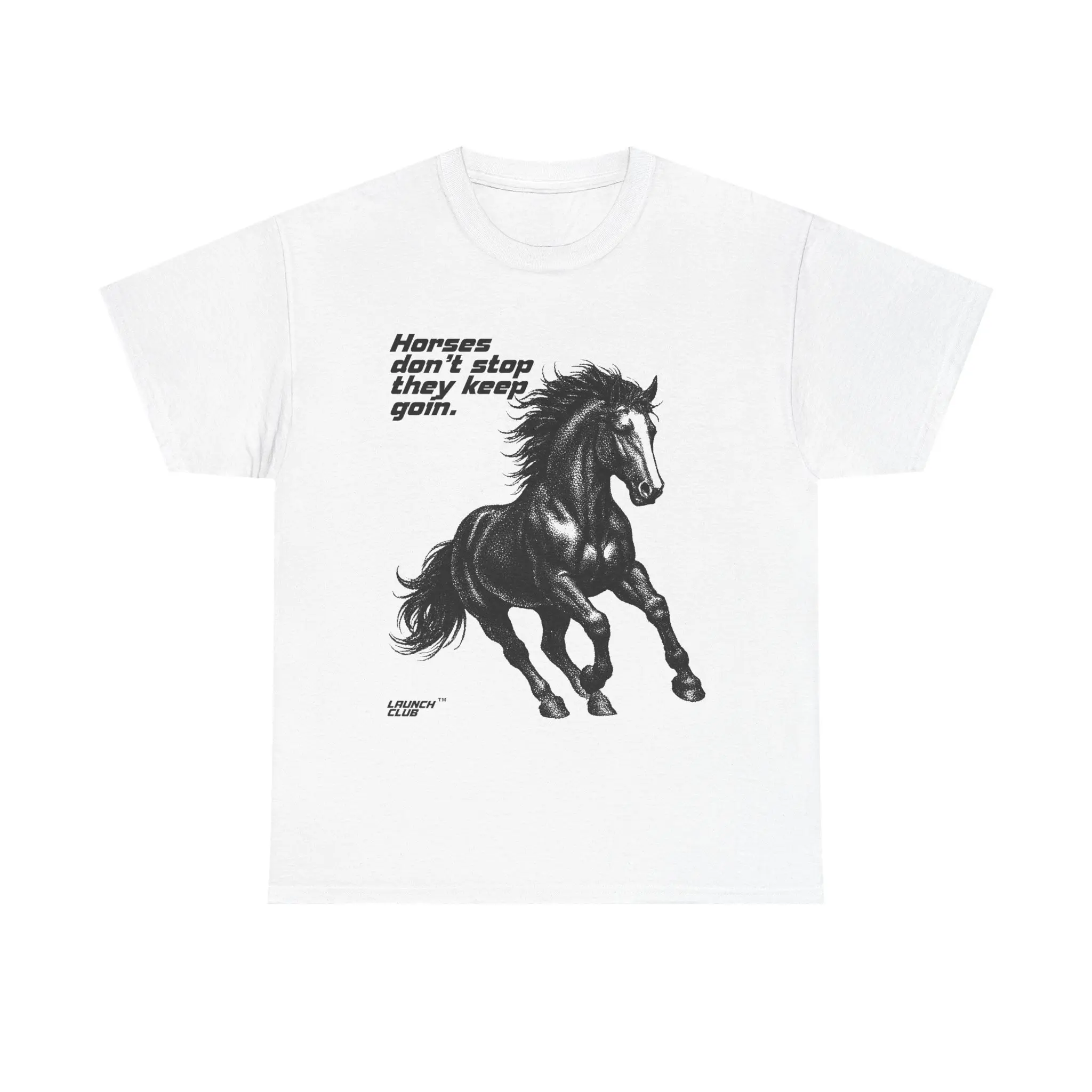 Unisex Vintage Stallion Graphic T-Shirt, Horses Don’t Stop They Keep Goin Motivational Quote Tee, Retro Running Horse Print Casual Short Sleeve Top Western Streetwear Cotton Shirt,S-3XL