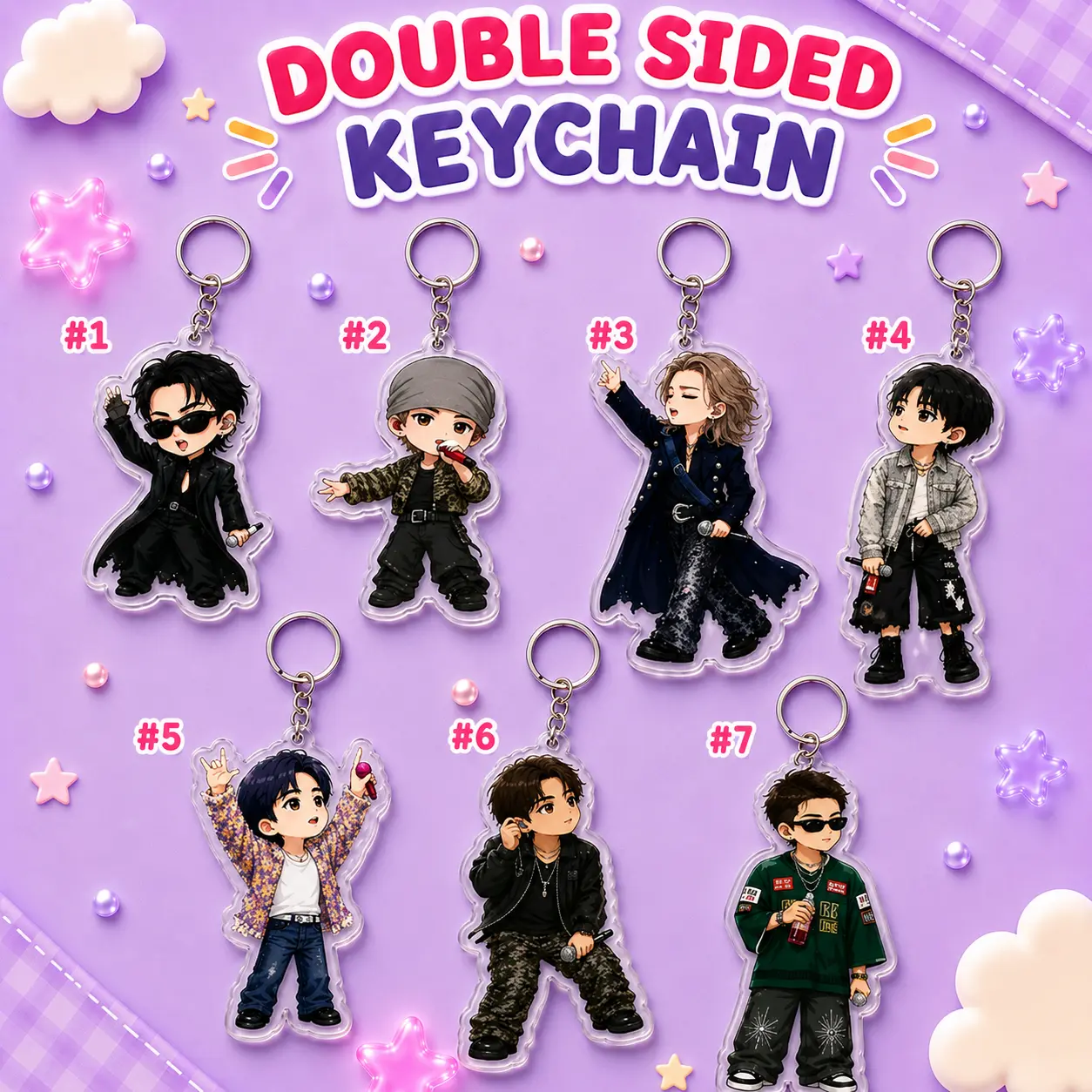 7 Members Acrylic Keychain, K-Pop chibi boy Charm, King Boys Merch, Cute Key Accessory-double sided