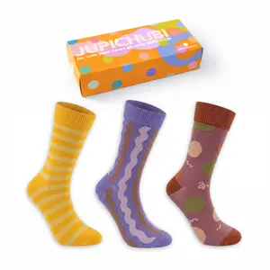 JUPICHUBI Combed Cotton Crew Socks| Fun Pattern Seamless Toe Dress Socks| Unisex Size 5.5-10| Gift Box Available