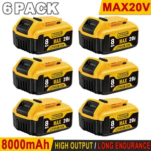 6-Pack DCB208 20V 8Ah Lithium-ion Battery Replacement for Dewalt XR max High-Capacity Power Compatible with DCB205 DCB200 20-Volt Cordless Power Tools, Long-Lasting, Reliable and Durable Constructiondewatlt powertools