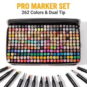 KIDGENIUS 262/168/120 Color Alcohol Art Markers, Dual Tip Portable Markers with Travel Case, Art Supplies for Summer Vibes Outdoor Painting & DIY Art Creation, Pro Blending Art Materials for Artists & Beginners Art Set