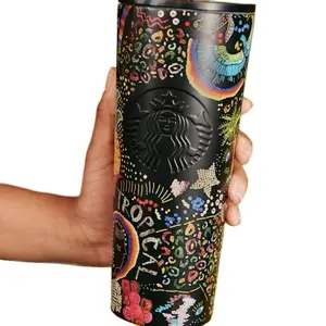 Early Release STARBUCKS Farm Rio Summer 2025 Black Rainbow 24oz Cup stainless Tumbler NWT Drinkware