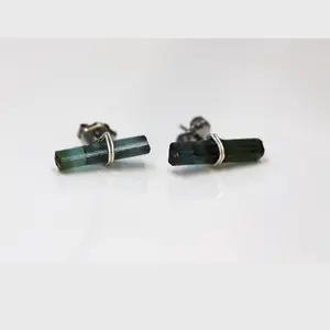 Blue Tourmaline Crystal Stud Earrings on hypoallergenic Titanium posts Everyday wear gift for her crystal lover