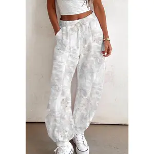 Beige Camo Print Baggy Drawstring Jogger Sweatpants