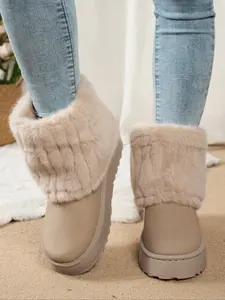 Women's Warm Faux Fur Lining Lightweight Non-Slip Durable Winter Boots, Casual Fall & Winter Commuter Shoes