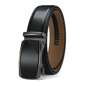 Male Cow Hide Genuine Leather Belt, Heavy Duty Automatic Ratchet Buckle, No-Hole Design, Trim-to-Fit for All Waist Sizes, Durable Elegant Business Style, Perfect Gift for Men summerwins