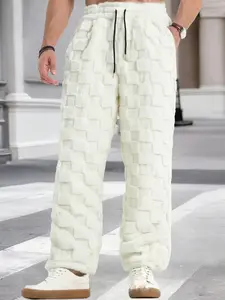 New straight-leg fur checkered warm, sporty and casual men's Elastic Knit trousers for autumn and winter wear, soft, skin-friendly and comfortable, warm and windproof. .Regular fit straight-leg Checked fuzzy pants Loose.